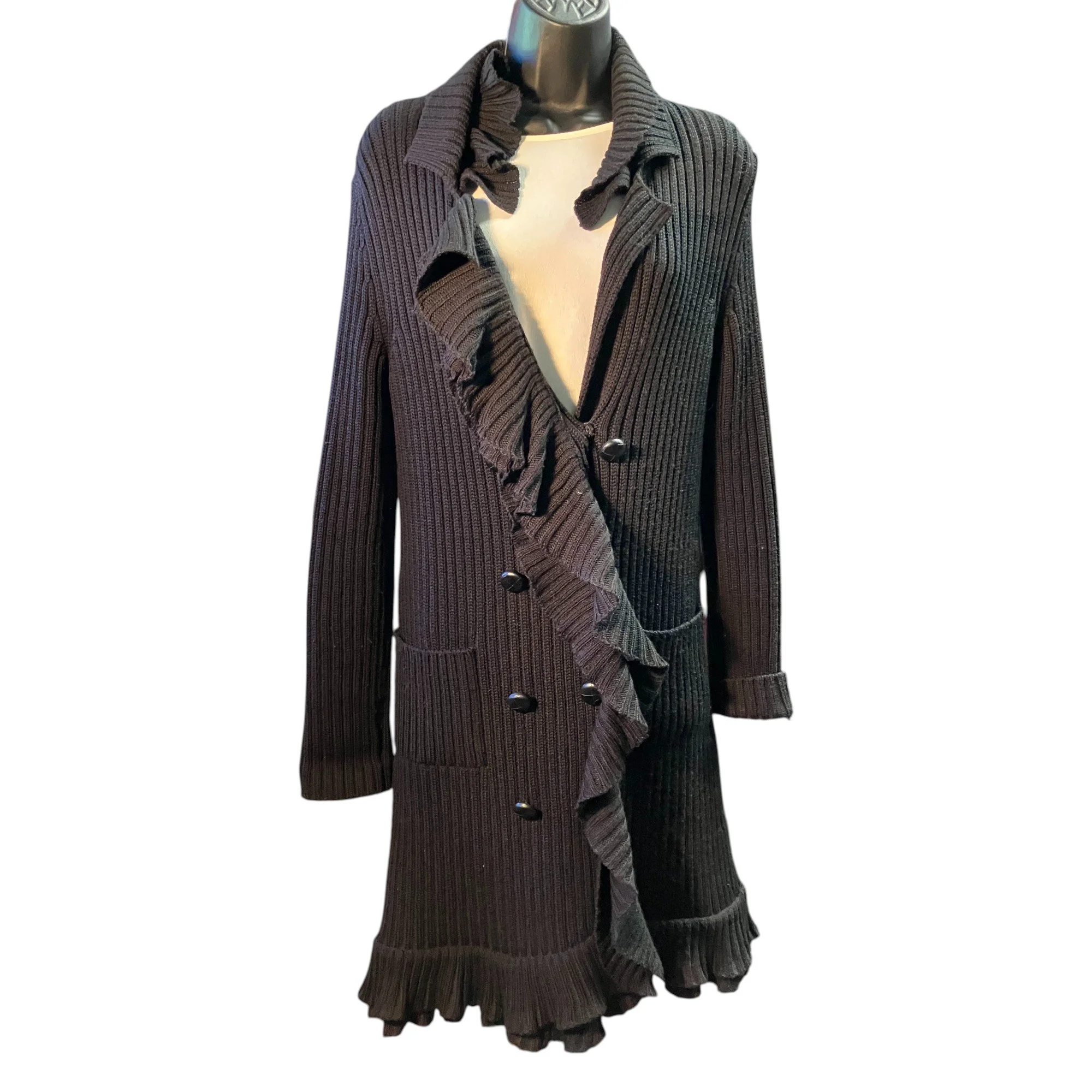 PRADA Vintage Cardigan, Black, Size 44 (US 8/M) — Mercer